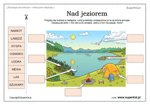 edukacja przyrodnicza - wakacyjne krajobrazy - krajobrazy Polski - dopasuj etykietki - wakacje nad jeziorem